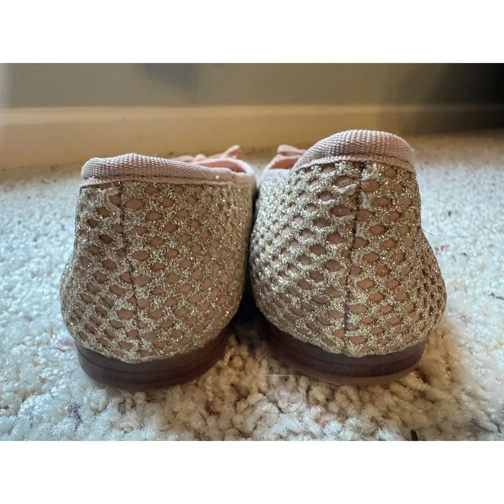 Vince Camuto Womens Glitter Mesh Square Toe Ballet Flats Rose Gold Bow Size 6.5M